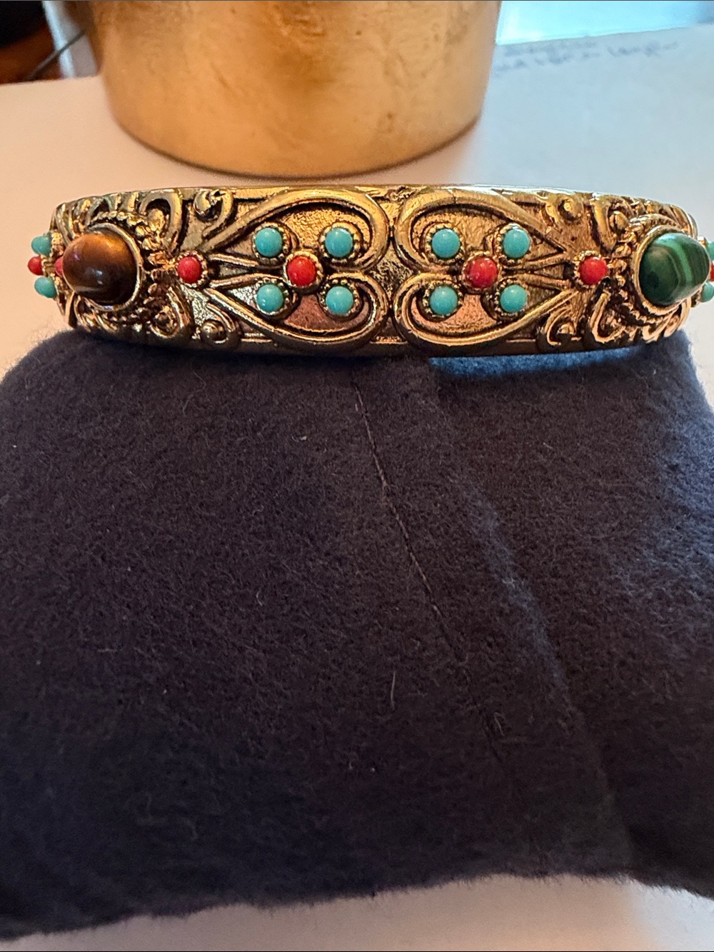 R Graziano set of 7 Gold-Tone Bangle Bracelet with Turquoise and Coral Accents